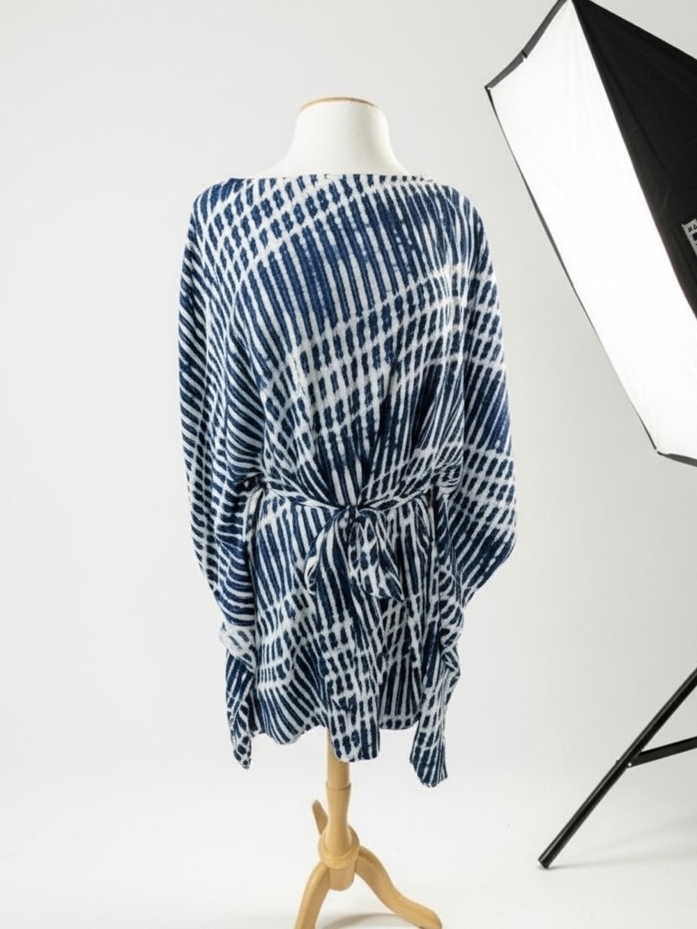 MICHAEL Michael Kors Navy and White Hand-Dye Kaftan Style Tunic with Self-Tie.
